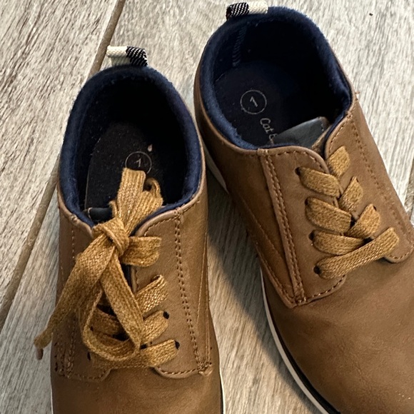 Cat & Jack Boys Franco Oxford Brown Dress Shoes Size 1 EUC - Picture 2 of 12